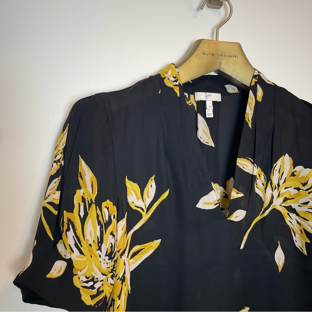 Joie Ance Floral Silk V-Neck Puff Sleeve Caviar Blouse \\ S View 3